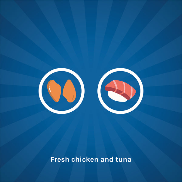 Chicken with tuna shreds in gravy