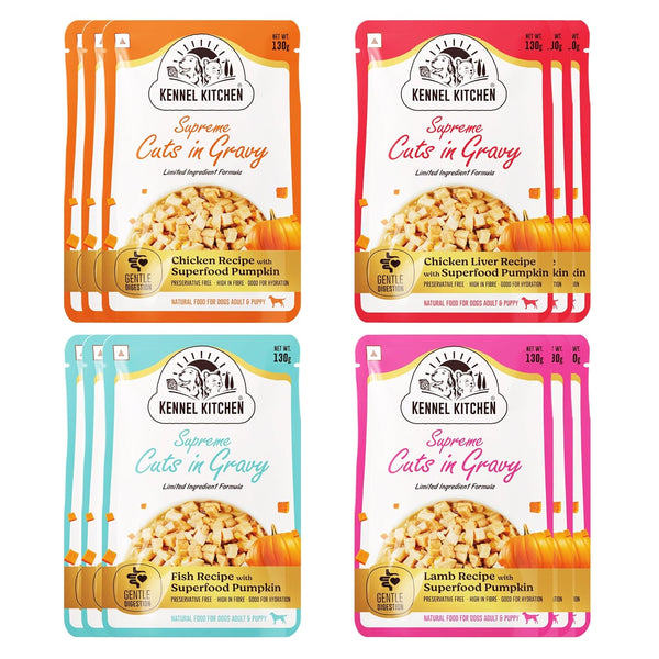 Kennel Kitchen Supreme Cuts in Gravy Variety Pack, 130g (Pack of 12)