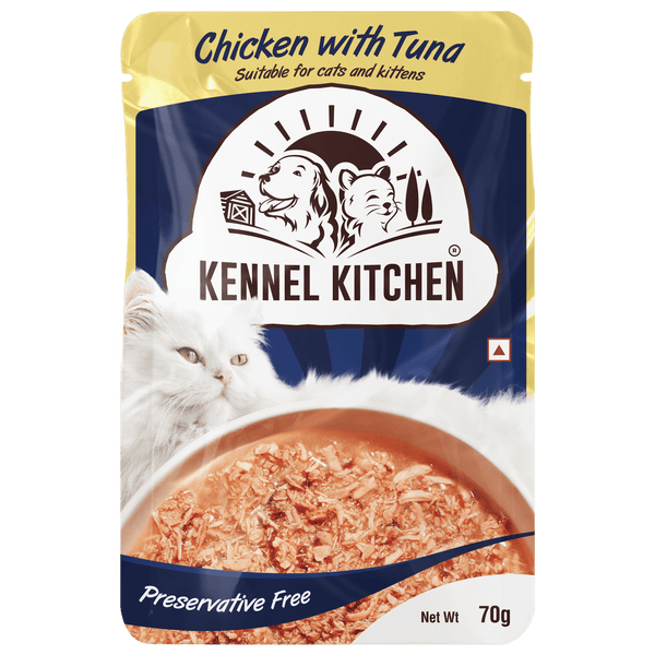 Chicken with tuna shreds in gravy